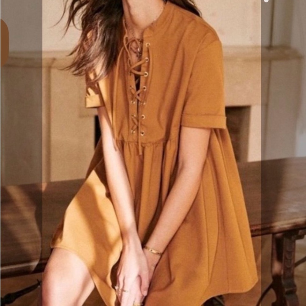 La Maille Sezane The Neck Dress Size 2 Camel Peasant Pendulum Dress Babydoll